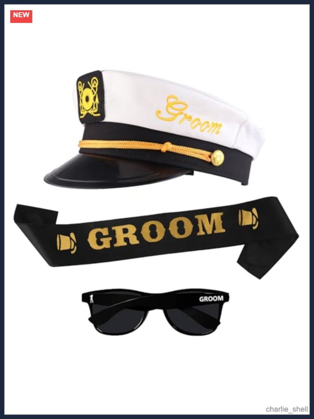 Groom Bachelor Party Set Captain Hat Sunglasses Sash Nautical